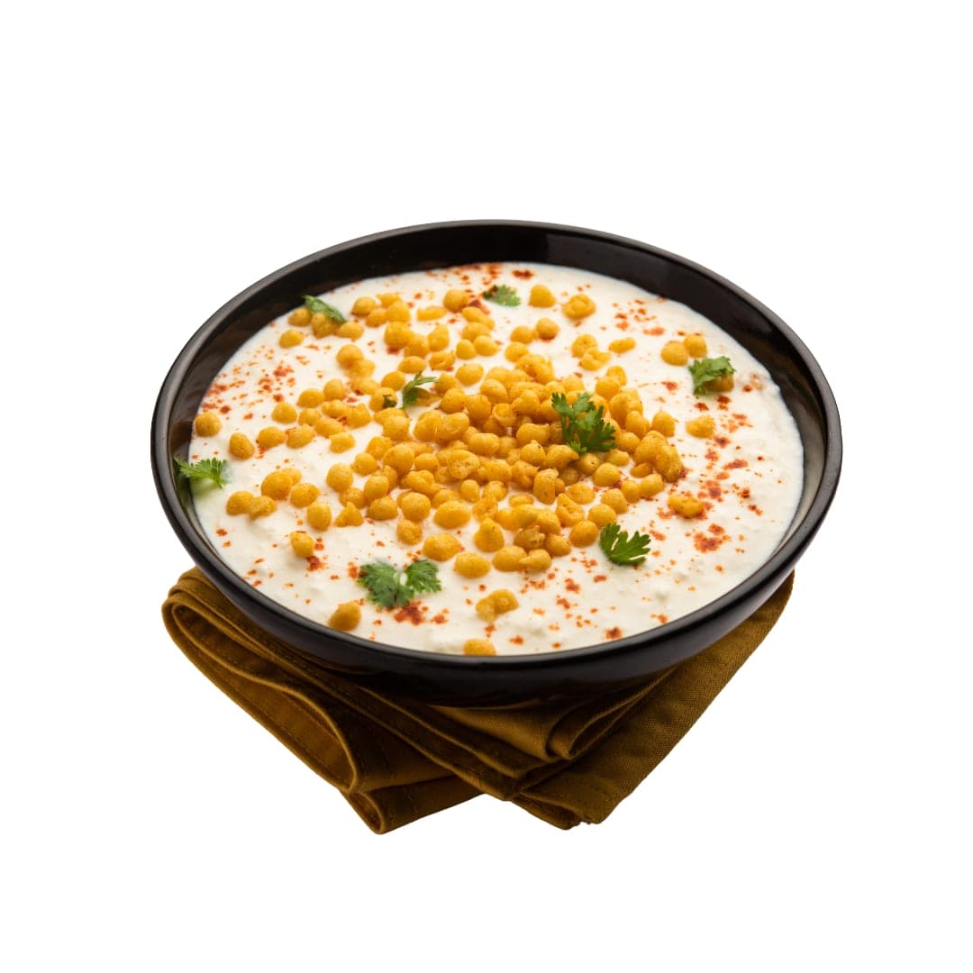 Boondi raita — yogurt side with crisp gram-flour boondi at IndiaWaale