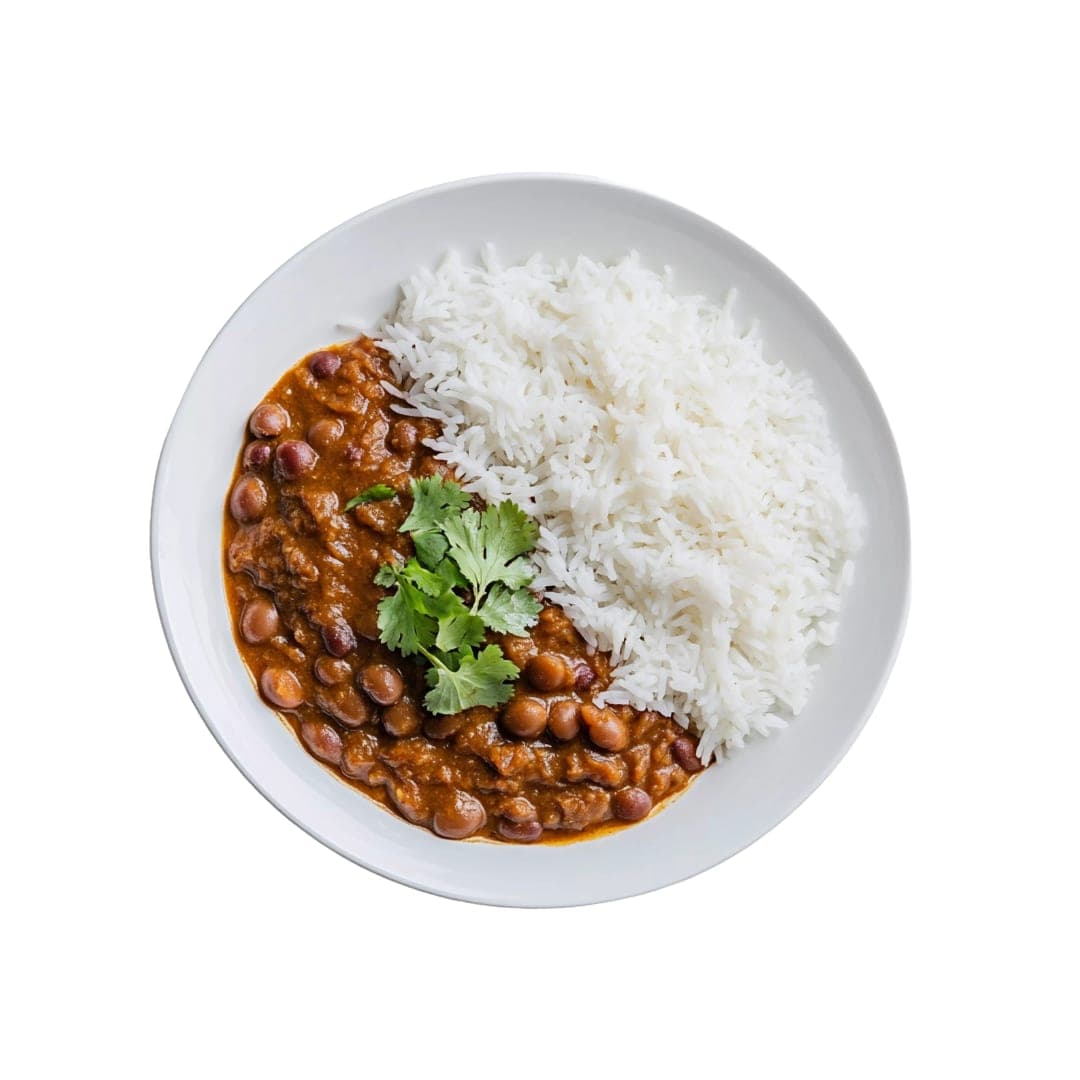 Chole chawal — spiced chickpea curry with steamed basmati rice at IndiaWaale