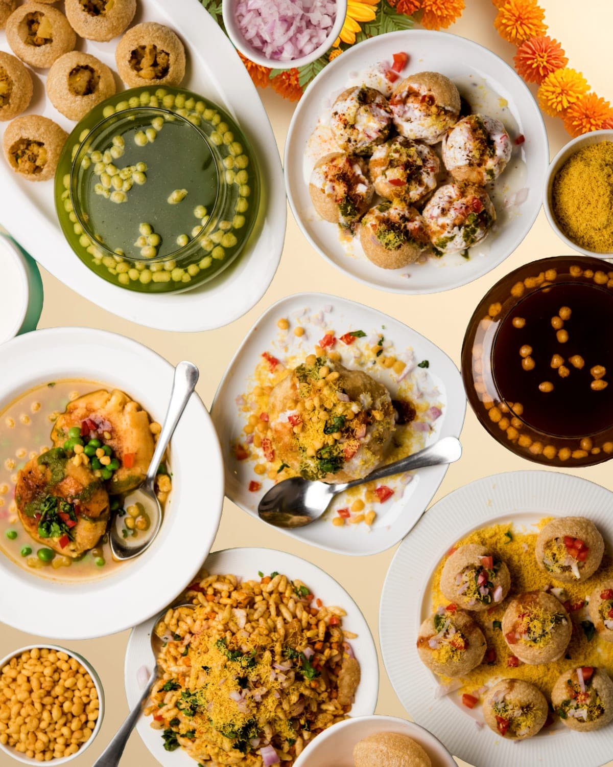 Assorted Indian street food spread — curries, rice, naan and snacks at IndiaWaale North York